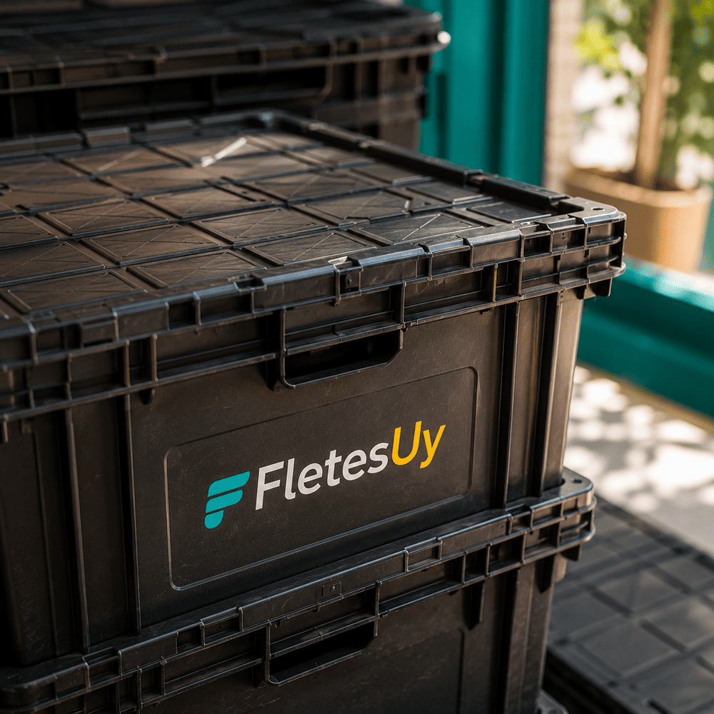 Detalle de los cajones industriales reutilizables de FletesUY