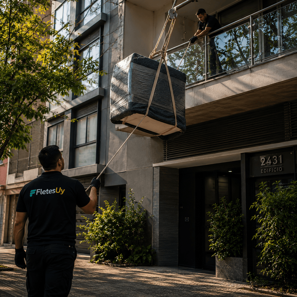 Elevación de muebles realizada por el equipo de FletesUY